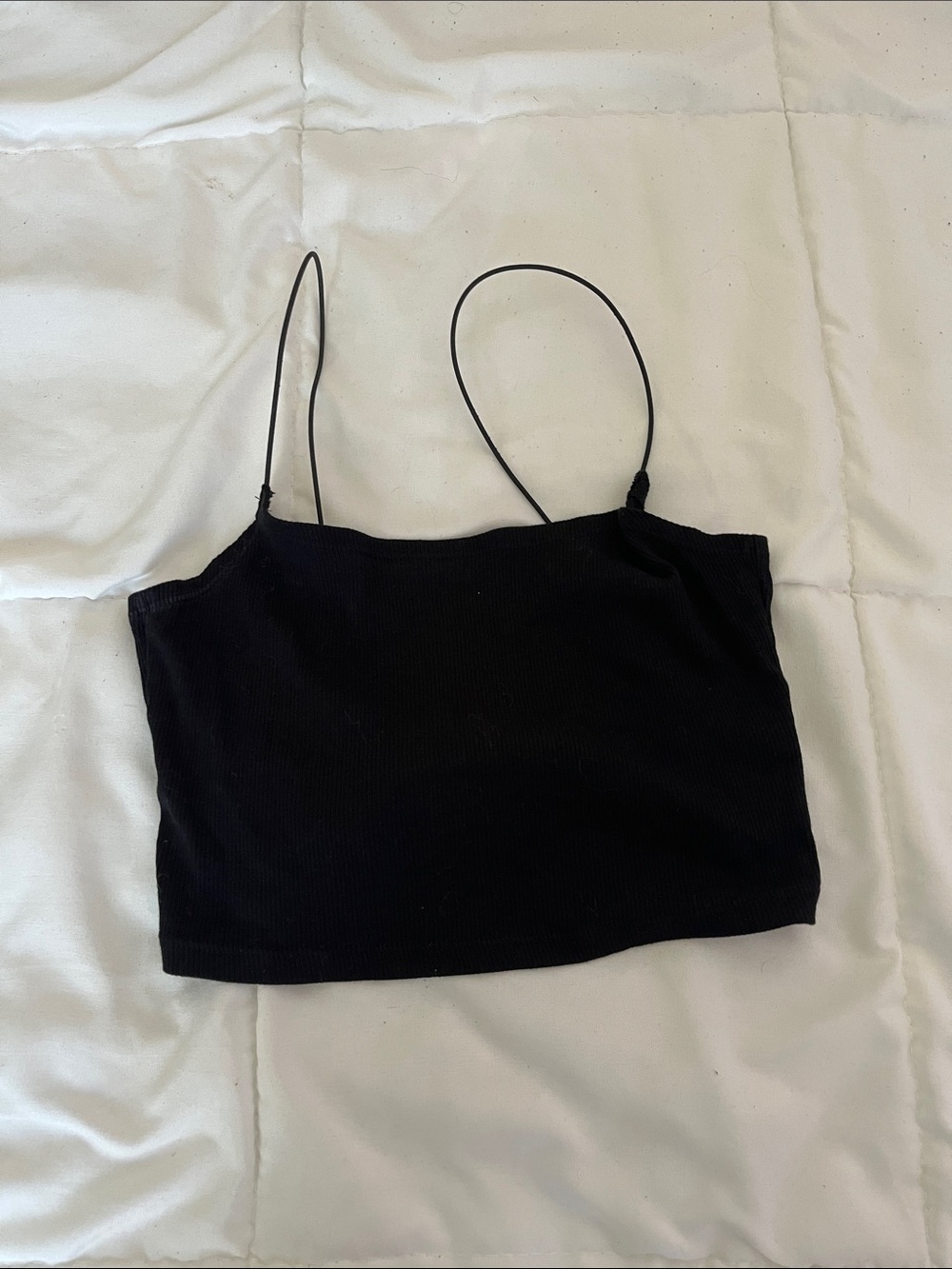 Garage Black Ribbed Spaghetti Strap Crop Top
